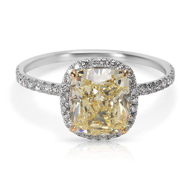 A yellow diamond set in platinum