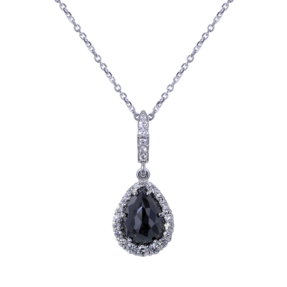 Stunning black tear drop diamond surrounded by white Halloween diamonds