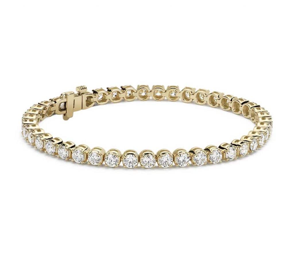 Valentine's Day diamonds set in a gold bracelet.