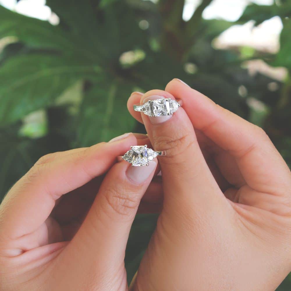 Glittery engineered diamonds set in platinum