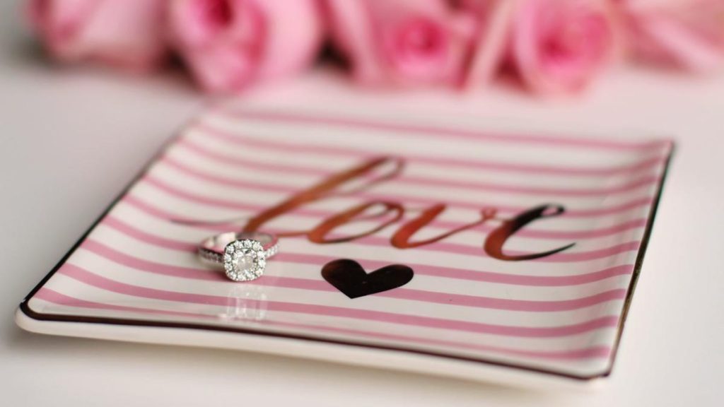 Stunning proposal diamonds on a love tray