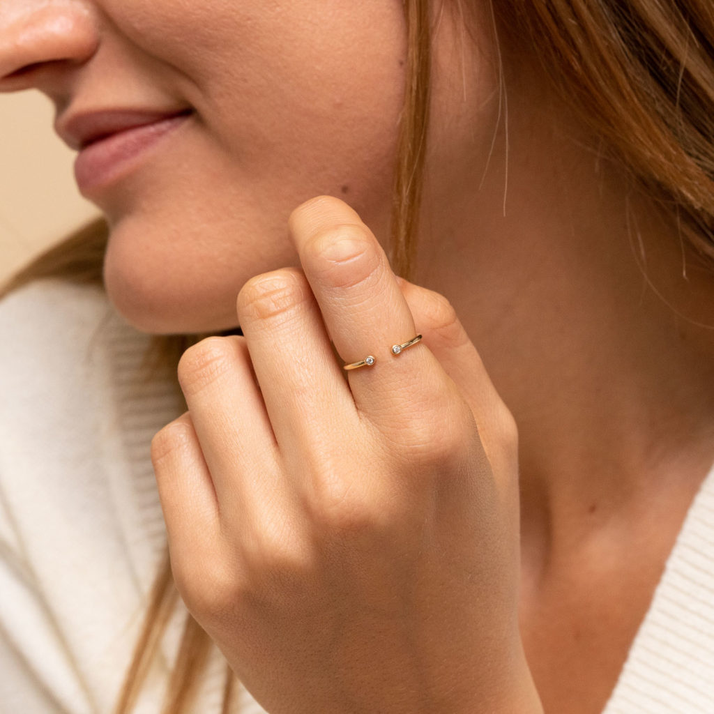 Thin, open diamond ring on your first date, wear it on your index finger