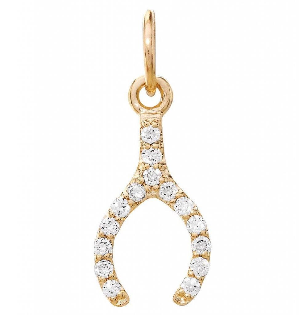 Gold wishbone pendant studded by Thanksgiving diamonds