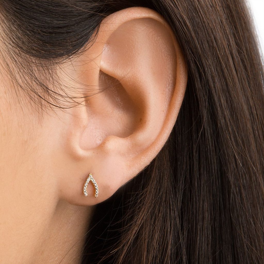 Mini wishbone diamond earrings